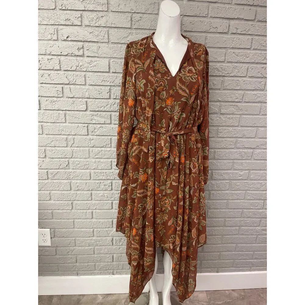 NWT Lark + Grey Women Long Sleeve Floral Kerchief Hem Dress Size 3X